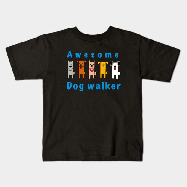 Awesome dogwalker Kids T-Shirt by Suzy Shackleton felt artist & illustrator